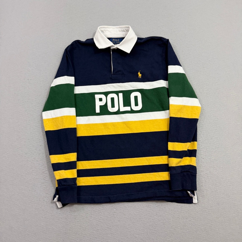 Polo Ralph Lauren Rugby Shirt Men's Small Navy Striped Classic Fit Long Sleeve